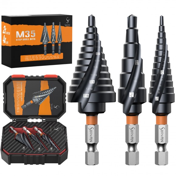3PCS Premium HSS & Cobalt Spiral Step Drill Bit Sets (1/4"-7/8")